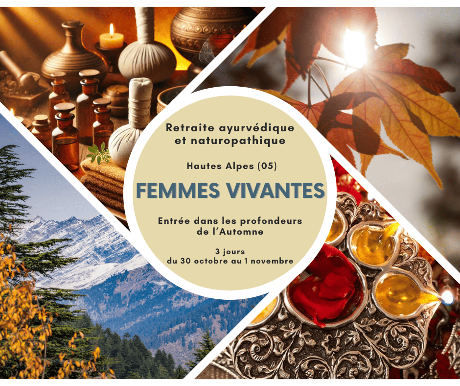 un cadre montagneux des Hautes-Alpes, méditant et participant à une retraite holistique alliant Ayurveda, massages aux plantes et immersion en nature pour célébrer l’entrée dans l’automne.